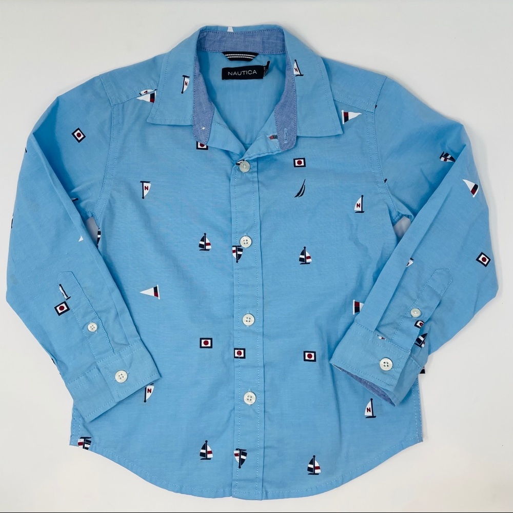 Nautica boys blue sailboat button down shirt sz 4